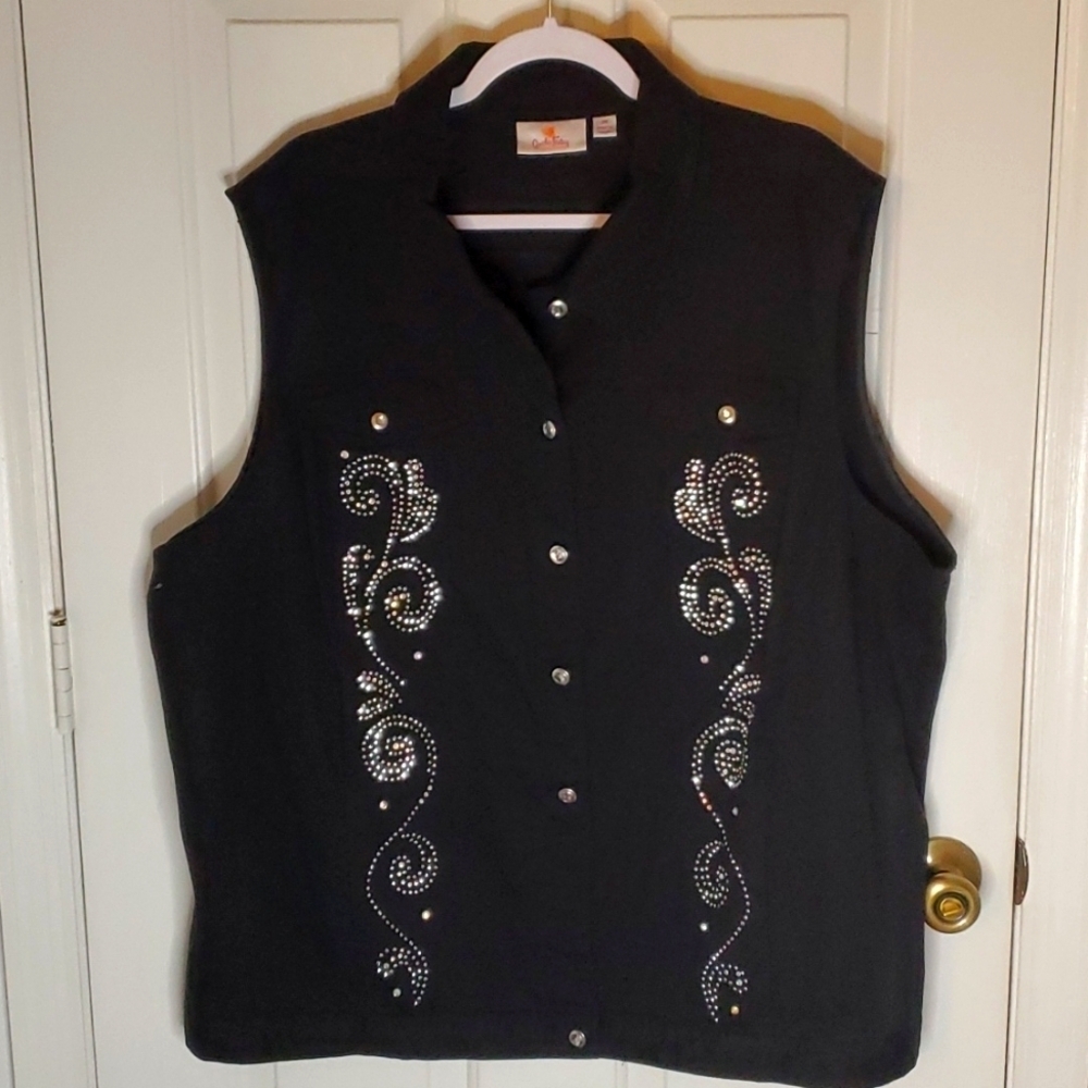 Quackery Factory Womens Vest Black with Rhinestone Decor